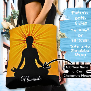 Yoga op Oranje zonnestralen - Naam of Jouw tekst t Tote Bag