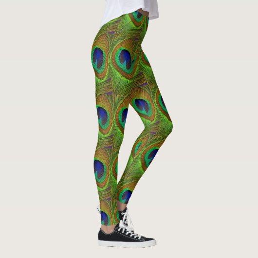 Yoga Pants Leggings Peacock Feathers Blue Green (Rechts)