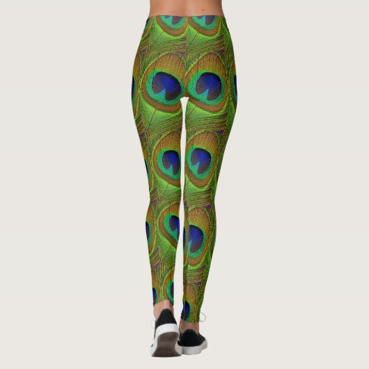 Yoga Pants Leggings Peacock Feathers Blue Green (Achterkant)