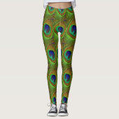 Yoga Pants Leggings Peacock Feathers Blue Green (Voorkant)