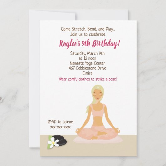 Yoga Party Meisje Verjaardag Uitnodiging (Voorkant)