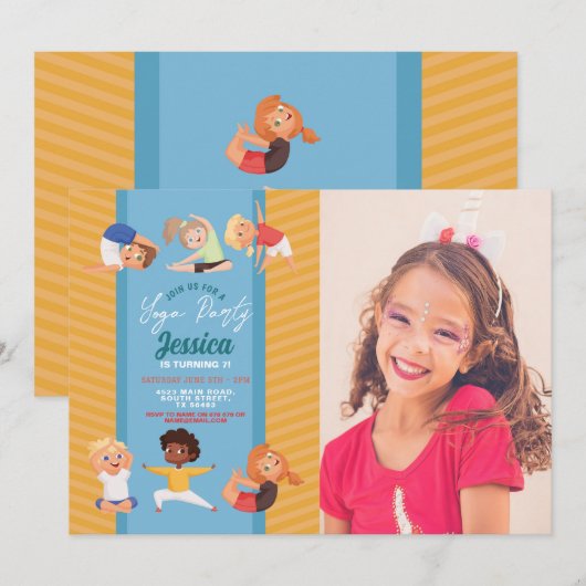 Yoga Party Verjaardag Stretch Meisjes Jongens Foto Kaart (Voorkant / Achterkant)