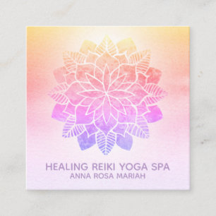 *~* Yoga Pastel Rainbow Spirituele Reiki Mandala Vierkante Visitekaartje