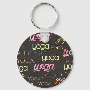 Yoga Pattern-Waterverf op donkere katoen Sleutelhanger