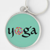 Yoga Peace Sign Floral op Aqua Sleutelhanger (Voorkant)
