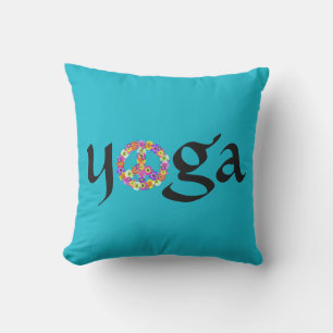Yoga Peace Sign Floral op Turquoise Buitenkussen
