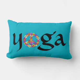 Yoga Peace Sign Floral op Turquoise Kussen