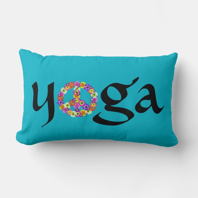 Yoga Peace Sign Floral op Turquoise Kussen (Voorkant)