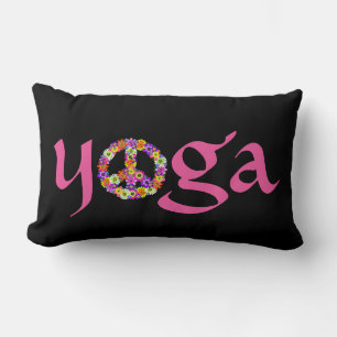 Yoga Peace Sign Floral op zwart Kussen