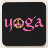 Yoga Peace Sign Floral op zwart Onderzetter (Voorkant)