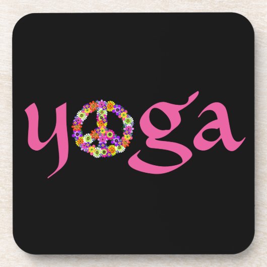 Yoga Peace Sign Floral op zwart Onderzetter (Voorkant)