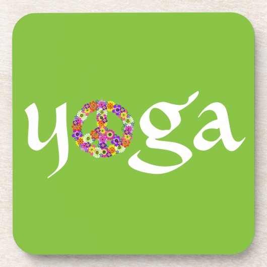 Yoga Peace Sign Floral over Lime Green Bier Onderzetter (Voorkant)