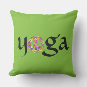 Yoga Peace Sign Floral over Lime Green Buitenkussen