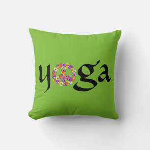 Yoga Peace Sign Floral over Lime Green Kussen