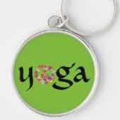Yoga Peace Sign Floral over Smoothie Green Sleutelhanger (Voorkant)