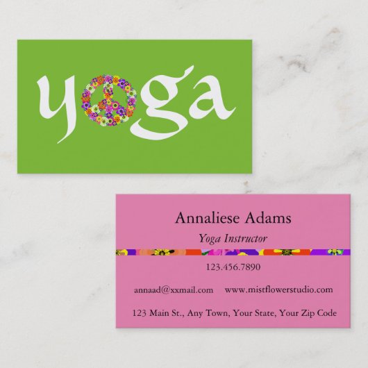 Yoga Peace Sign for Yoga Instructor White on Green Visitekaartje (Voorkant / Achterkant)