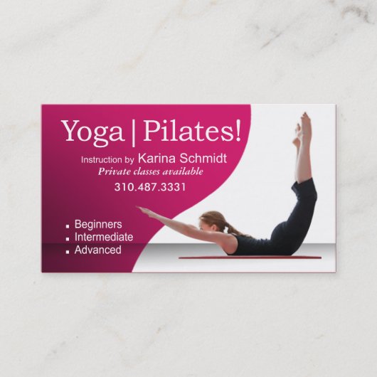 "Yoga | Pilaten!" Pilates Instruction, Yoga Class Visitekaartje (Voorkant)