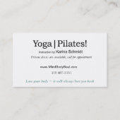"Yoga | Pilaten!" Pilates Instruction, Yoga Class Visitekaartje (Achterkant)