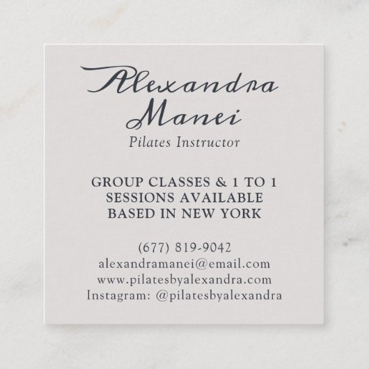 Yoga pilates instructeur elegante boho script foto vierkante visitekaartje (Achterkant)