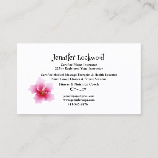 Yoga & Pilates Instructeur Fuchsia Lily Visitekaartje (Achterkant)