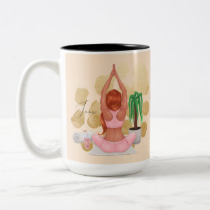Yoga Plant Dame Watercolor Planten Tweekleurige Koffiemok