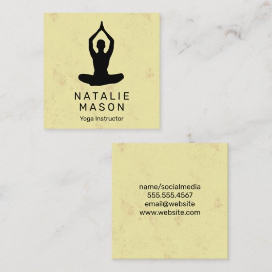 Yoga Pose | Gele textuur Vierkante Visitekaartje (Voorkant / Achterkant)