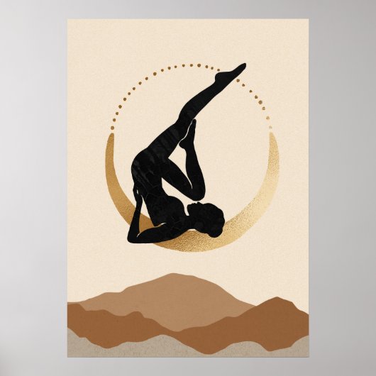Yoga pose Gold moon modern abstract Poster (Voorkant)