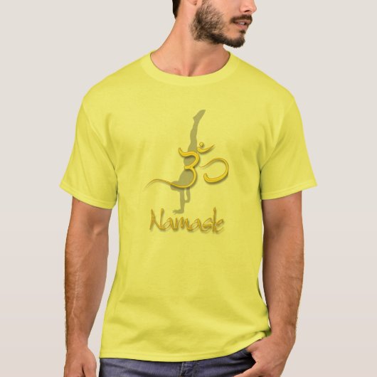 Yoga Pose handstandaard, om namaste gele overhemde T-shirt (Voorkant)