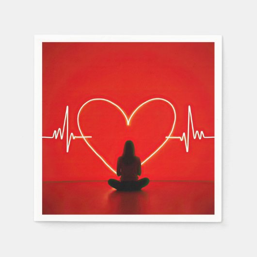 Yoga pose met hartslag lijnen servet (Voorkant)
