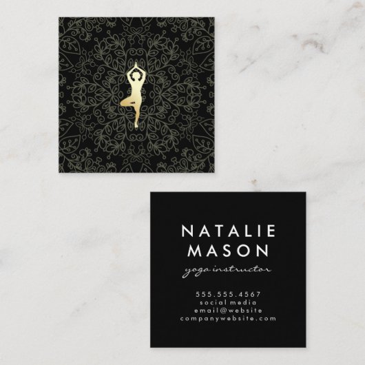 Yoga Pose Natuurlijke Patroon Vierkante Visitekaartje (Voorkant / Achterkant)