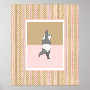 Yoga Pose Panda roze achtergrond Poster