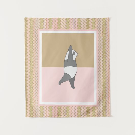 Yoga Pose Panda Roze Zig Zag Achtergrond  Wandkleed (Voorkant)