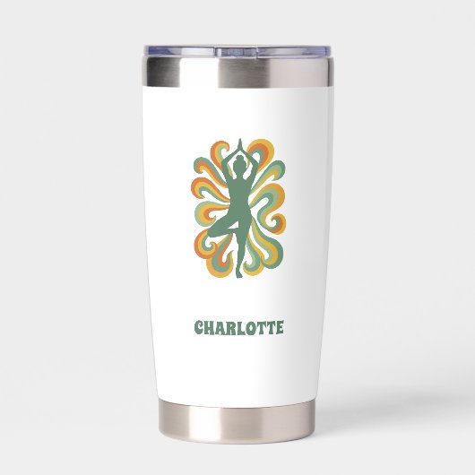 Yoga pose retro swirls name geïsoleerde drinkbeker (Achterkant)