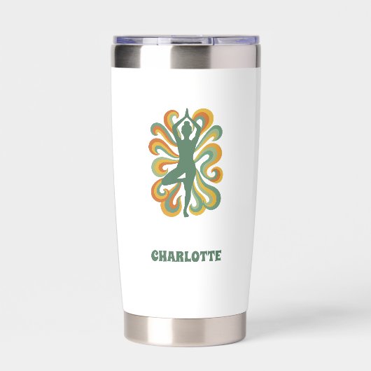 Yoga pose retro swirls name geïsoleerde drinkbeker (Voorkant)