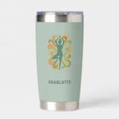 Yoga pose retro swirls name sage green geïsoleerde drinkbeker (Voorkant)