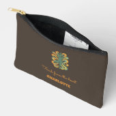 Yoga pose retro swirls name slogan taupe brown etui (Open)