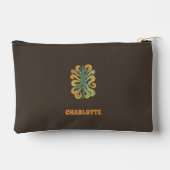 Yoga pose retro swirls name taupe brown etui (Achterkant)