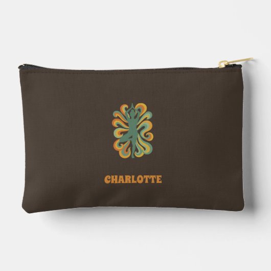 Yoga pose retro swirls name taupe brown etui (Achterkant)