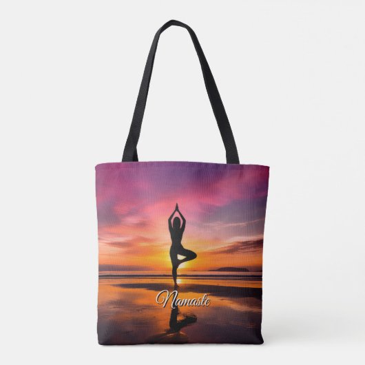 Yoga Pose Roze Sinaasappel Sunset Naam of Jouw tek Tote Bag (Achterkant)