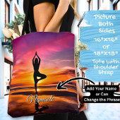Yoga Pose Roze Sinaasappel Sunset Naam of Jouw tek Tote Bag