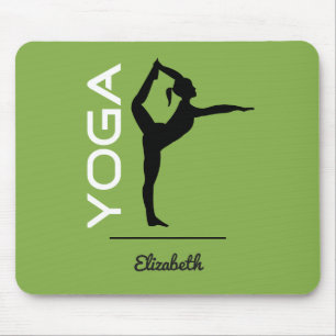 Yoga Pose Silhouette op Groen Gepersonaliseerd Muismat