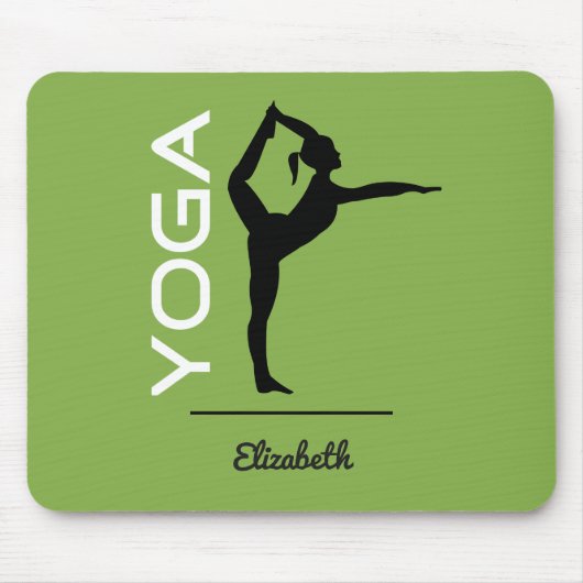 Yoga Pose Silhouette op Groen Gepersonaliseerd Muismat (Voorkant)