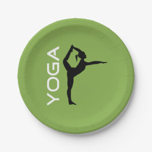 Yoga Pose Silhouette over groene achtergrond Papieren Bordje