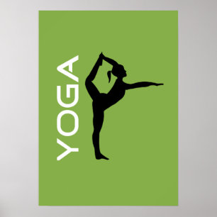 Yoga Pose Silhouette over groene achtergrond Poster
