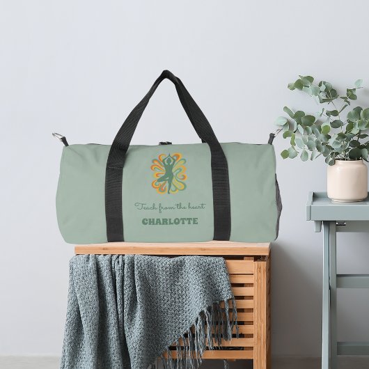 Yoga pose swirls green orange name slogan retro plunjezak