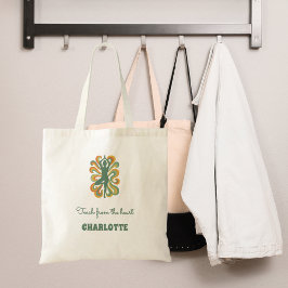 Yoga pose swirls green orange name slogan retro tote bag