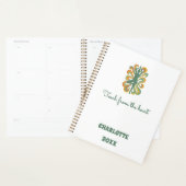 Yoga pose swirls green orange slogan retro 2026 planner (Display)