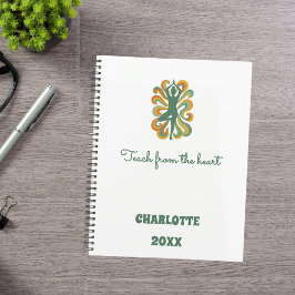 Yoga pose swirls green orange slogan retro 2026 planner
