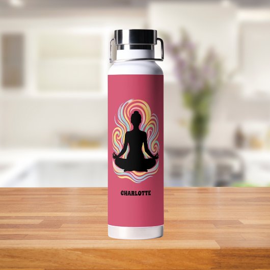 Yoga pose swirls pink name waterfles