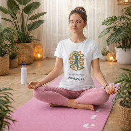 Yoga pose swirls retro green orange name slogan t-shirt